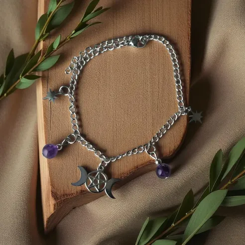 Bracelet Pentagramme Triple lune –Bijou ésotérique & féminin