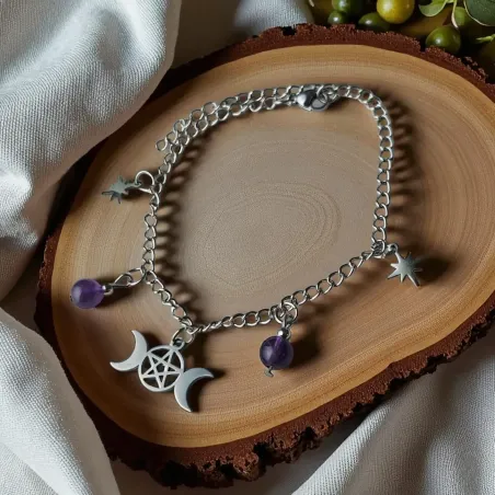 Bracelet Pentagramme Triple lune –Bijou ésotérique & féminin