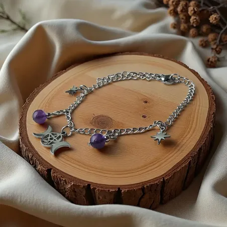 Bracelet Pentagramme Triple lune –Bijou ésotérique & féminin