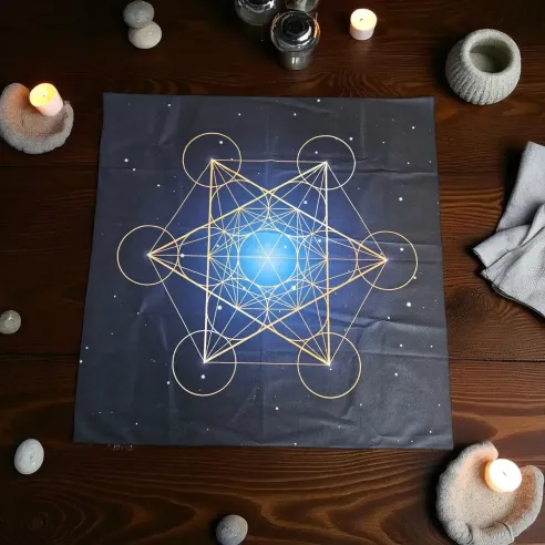 Tapis de Voyance Métatron Bleu et Doré – Élégance et Énergie Sacrée