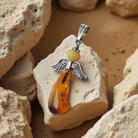 Pendentif Ange Ambre Argent – Douceur & Protection Divine
