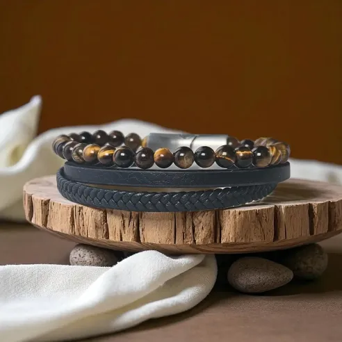 Bracelet Cuir et Oeil de Tigre – Protection & Confiance