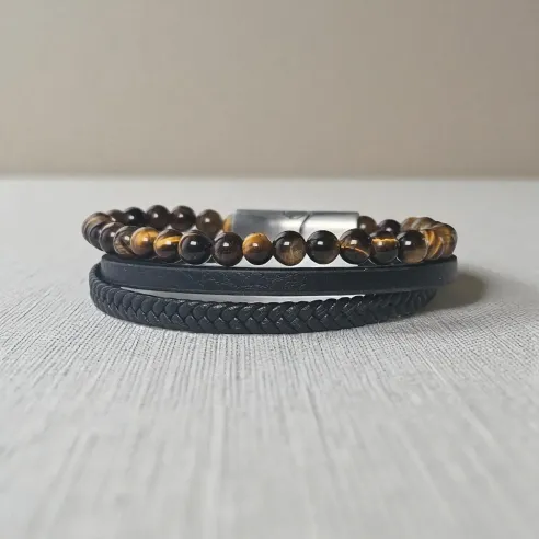 Bracelet Cuir et Oeil de Tigre – Protection & Confiance