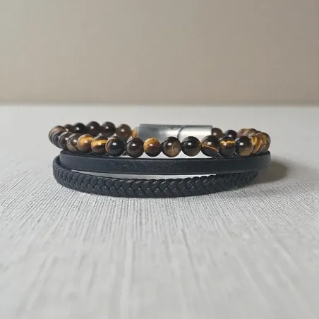 Bracelet Cuir et Oeil de Tigre – Protection & Confiance