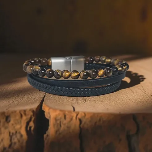 Bracelet Cuir et Oeil de Tigre – Protection & Confiance