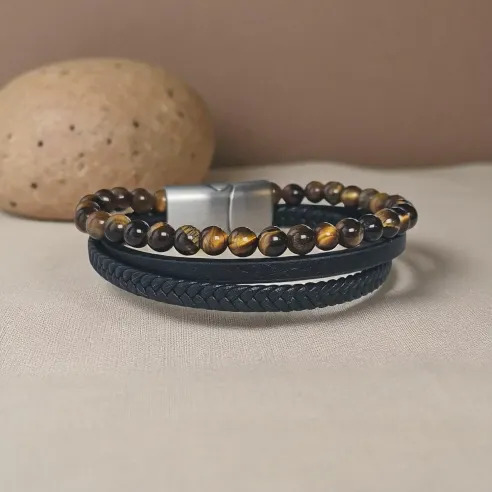 Bracelet Cuir et Oeil de Tigre – Protection & Confiance