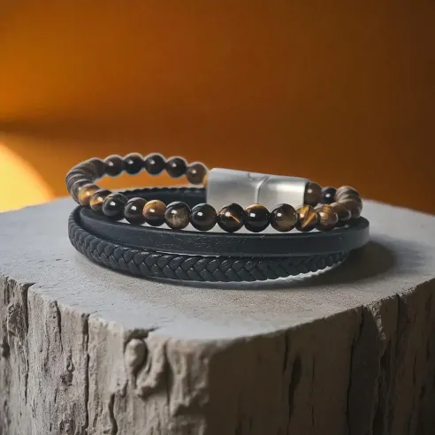 Bracelet Cuir et Oeil de Tigre – Protection & Confiance