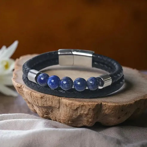 Bracelet double cuir et Lapis-Lazuli – Intuition ancrée
