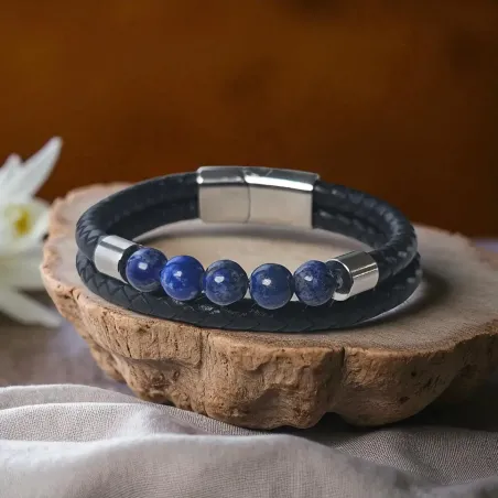 Bracelet double cuir et Lapis-Lazuli – Intuition ancrée
