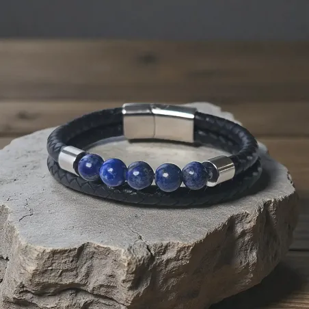 Bracelet double cuir et Lapis-Lazuli – Intuition ancrée