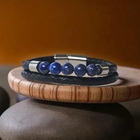 Bracelet double cuir et Lapis-Lazuli – Intuition ancrée