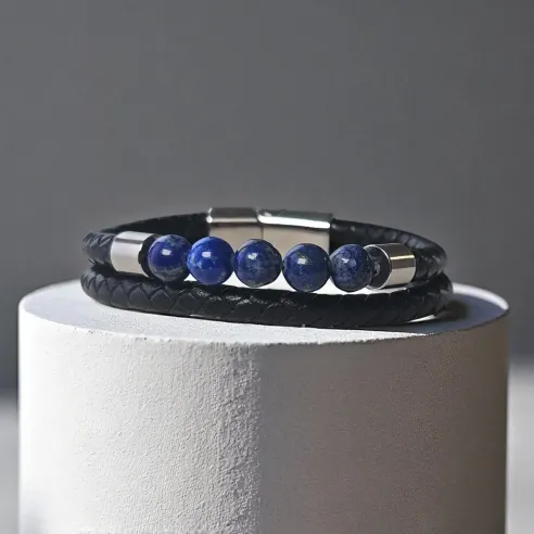 Bracelet double cuir et Lapis-Lazuli – Intuition ancrée