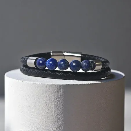 Bracelet double cuir et Lapis-Lazuli – Intuition ancrée