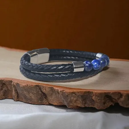 Bracelet double cuir et Lapis-Lazuli – Intuition ancrée