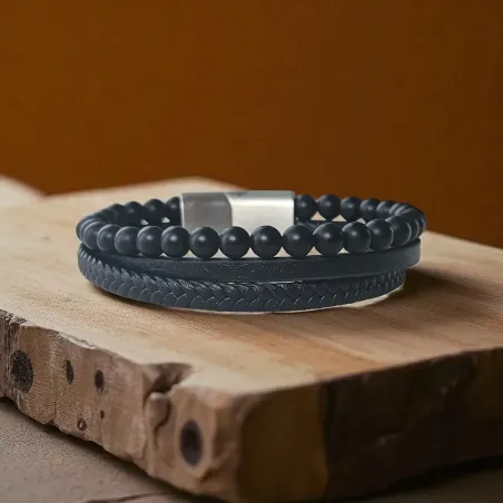 Bracelet Homme Cuir et Onyx – Élégance & Ancrage