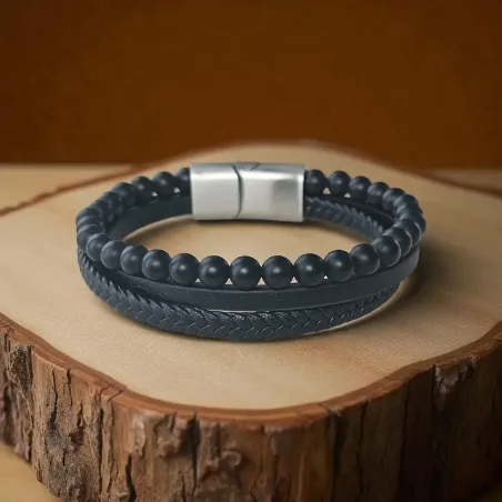 Bracelet Homme Cuir et Onyx – Élégance & Ancrage