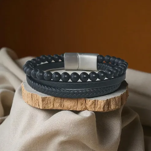 Bracelet Homme Cuir et Onyx – Élégance & Ancrage