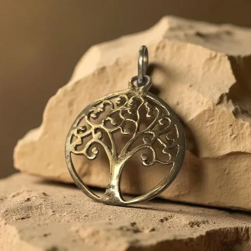Pendentif arbre de vie laiton doré – symbole spirituel