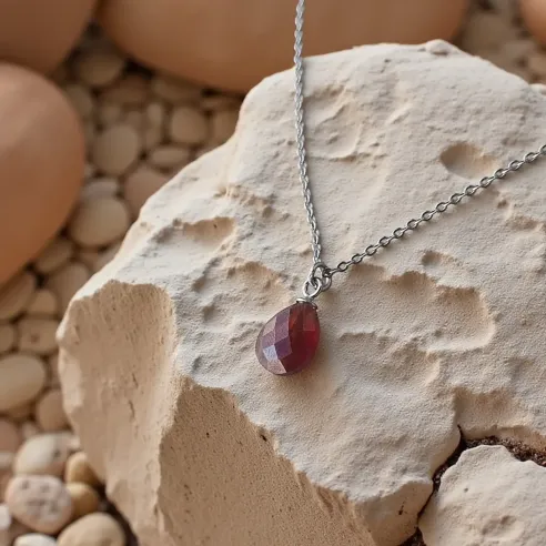 Collier Grenat Goutte facetté – Vitalité & Force intérieure