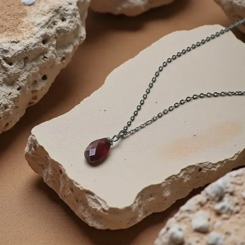 Collier Grenat Goutte facetté – Vitalité & Force intérieure