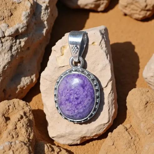 Pendentif Sugilite Ovale Argent – Guérison et Protection
