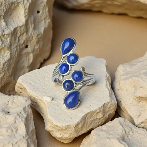 Bague Lapis Lazuli Gouttes – Intuition et expression de soi