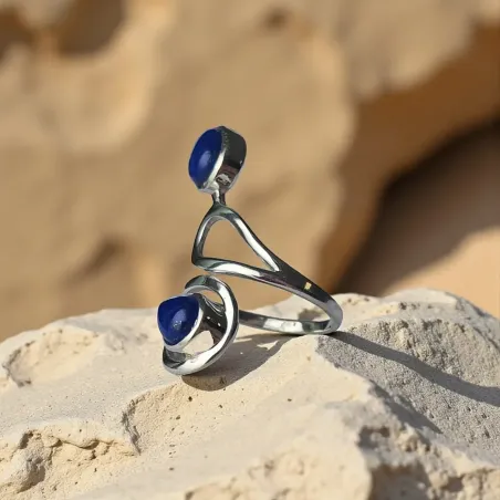 Bague Lapis Lazuli avec Deux Gouttes réglable sur argent