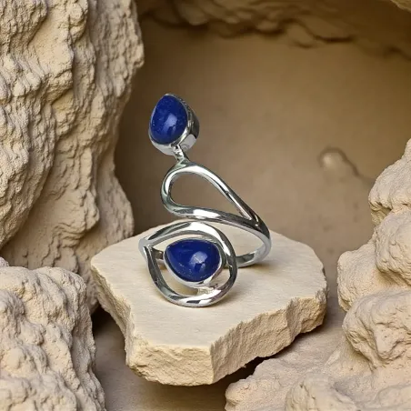 Bague Lapis Lazuli avec Deux Gouttes réglable sur argent