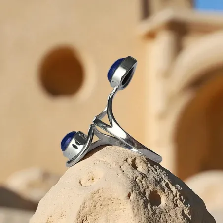 Bague Lapis Lazuli avec Deux Gouttes réglable sur argent
