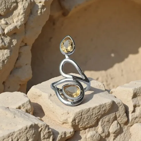 Bague Citrine – Argent Réglable, Vitalité & Abondance
