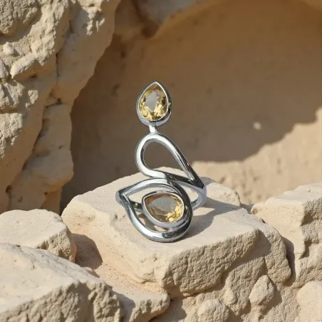 Bague Citrine – Argent Réglable, Vitalité & Abondance
