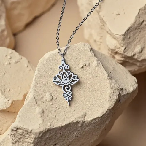 Collier Unalome Lotus – Acier Inoxydable, Symbole Spirituel