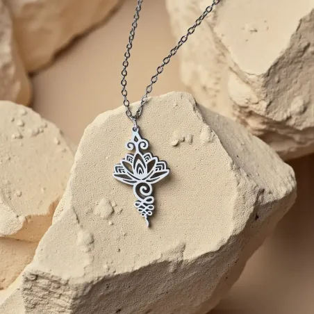 Collier Unalome Lotus – Acier Inoxydable, Symbole Spirituel