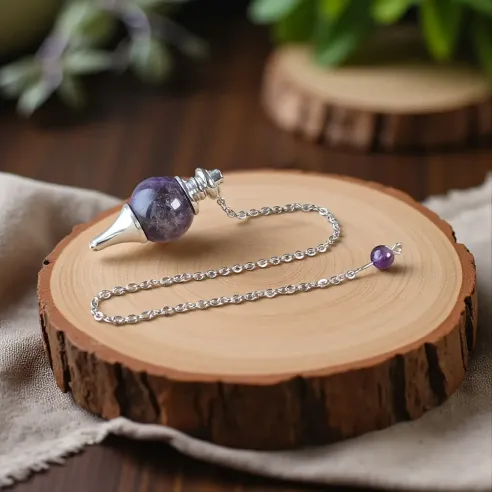 Pendule Boule Améthyste – Radiesthésie & Connexion Spirituelle