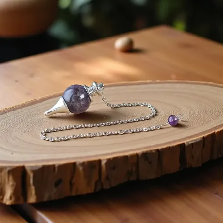 Pendule Boule Améthyste – Radiesthésie & Connexion Spirituelle