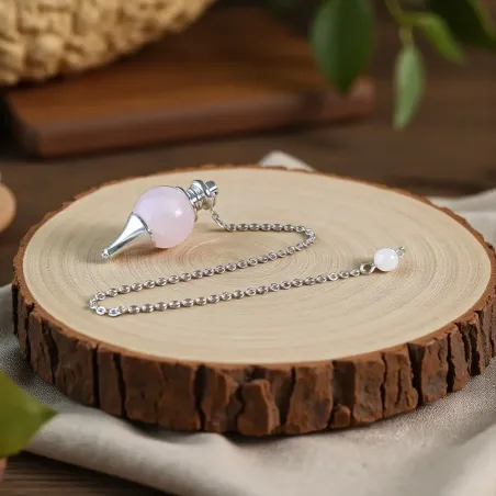Pendule Boule Quartz Rose – Radiesthésie & Guérison Émotionnelle
