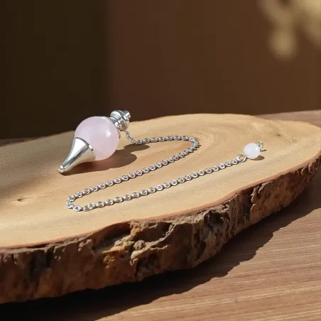 Pendule Boule Quartz Rose – Radiesthésie & Guérison Émotionnelle