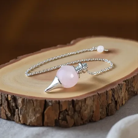 Pendule Boule Quartz Rose – Radiesthésie & Guérison Émotionnelle