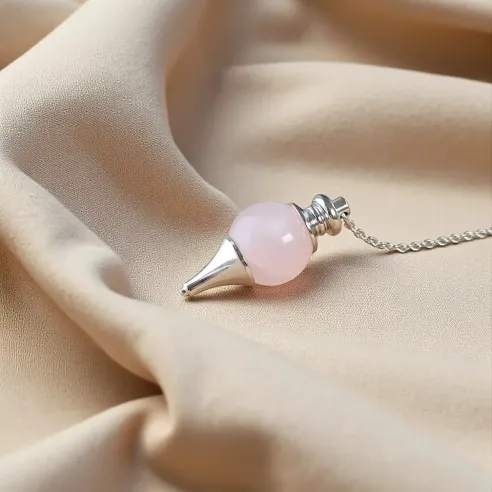 Pendule Boule Quartz Rose – Radiesthésie & Guérison Émotionnelle