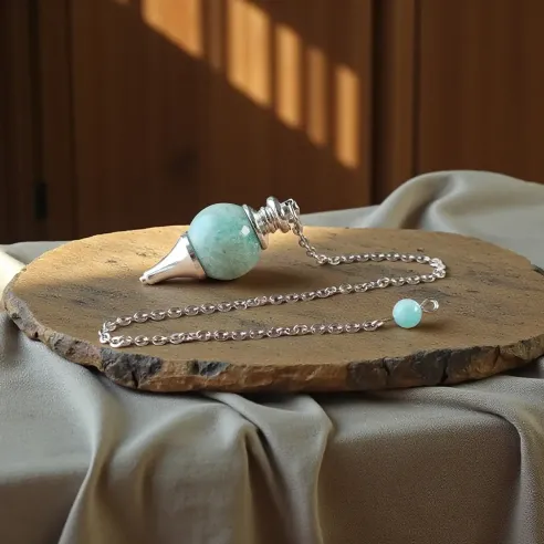 Pendule boule amazonite – radiesthésie & chakra gorge