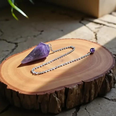 Pendule en Améthyste hexagonal – Intuition Spirituelle