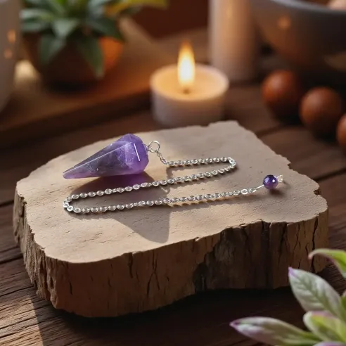 Pendule en Améthyste hexagonal – Intuition Spirituelle