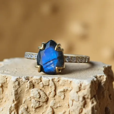 Bague Labradorite Goutte – Argent Doré & Protection Énergétique