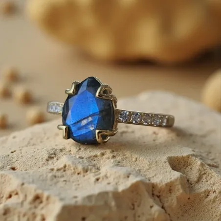 Bague Labradorite Goutte – Argent Doré & Protection Énergétique