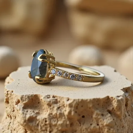 Bague Labradorite Goutte – Argent Doré & Protection Énergétique