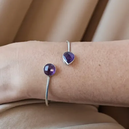 Jonc Améthyste et Argent – Intuition & Sérénité Facettée