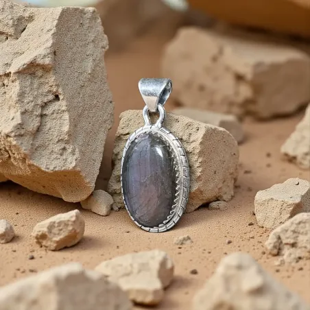 Pendentif Labradorite Violette Ovale – Argent Tressé