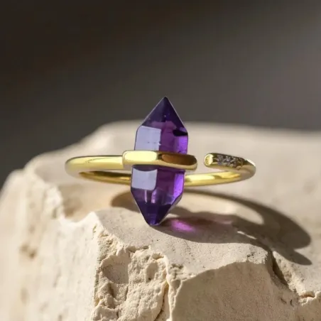 Bague améthyste – protection & clarté en plaqué or
