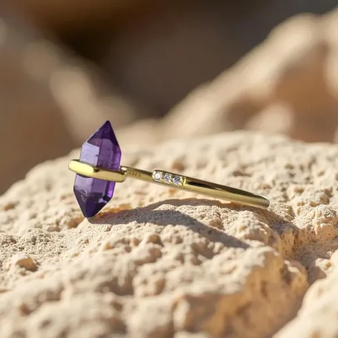 Bague améthyste – protection & clarté en plaqué or