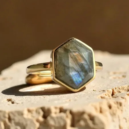 Bague labradorite – intuition & protection en plaqué or